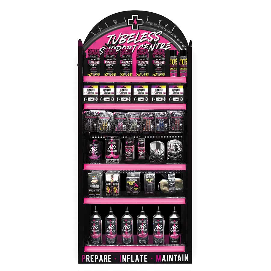 Muc-Off Tubeless Support Center Display System | Bike Shop Essentials for Tubeless Wheel Setup & Maintenance