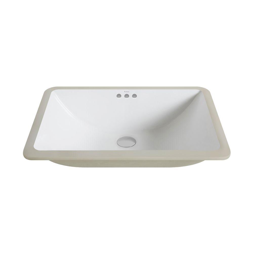 KRAUS Elavo Large Rectangular Ceramic Undermount Bathroom Sink in White with Overflow