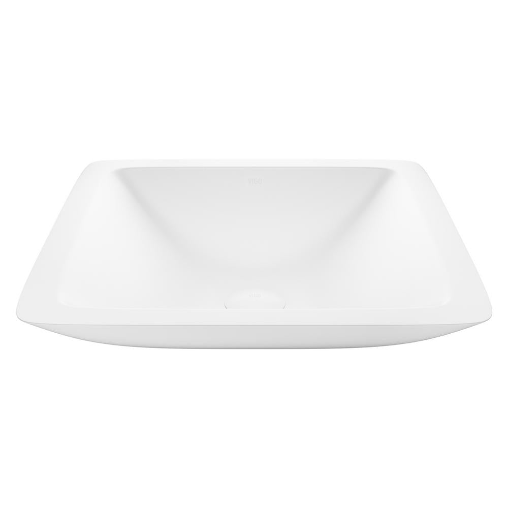 VIGO White Begonia Handmade Countertop Matte Stone Square Vessel Bathroom Sink in Matte White