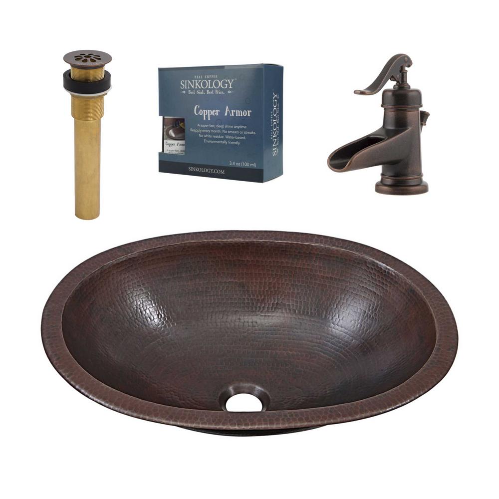 SINKOLOGY Wallace All-In-One 19 in. Undermount or Drop-In Bathroom Sink with Pfister Rustic Bronze Faucet and Drain