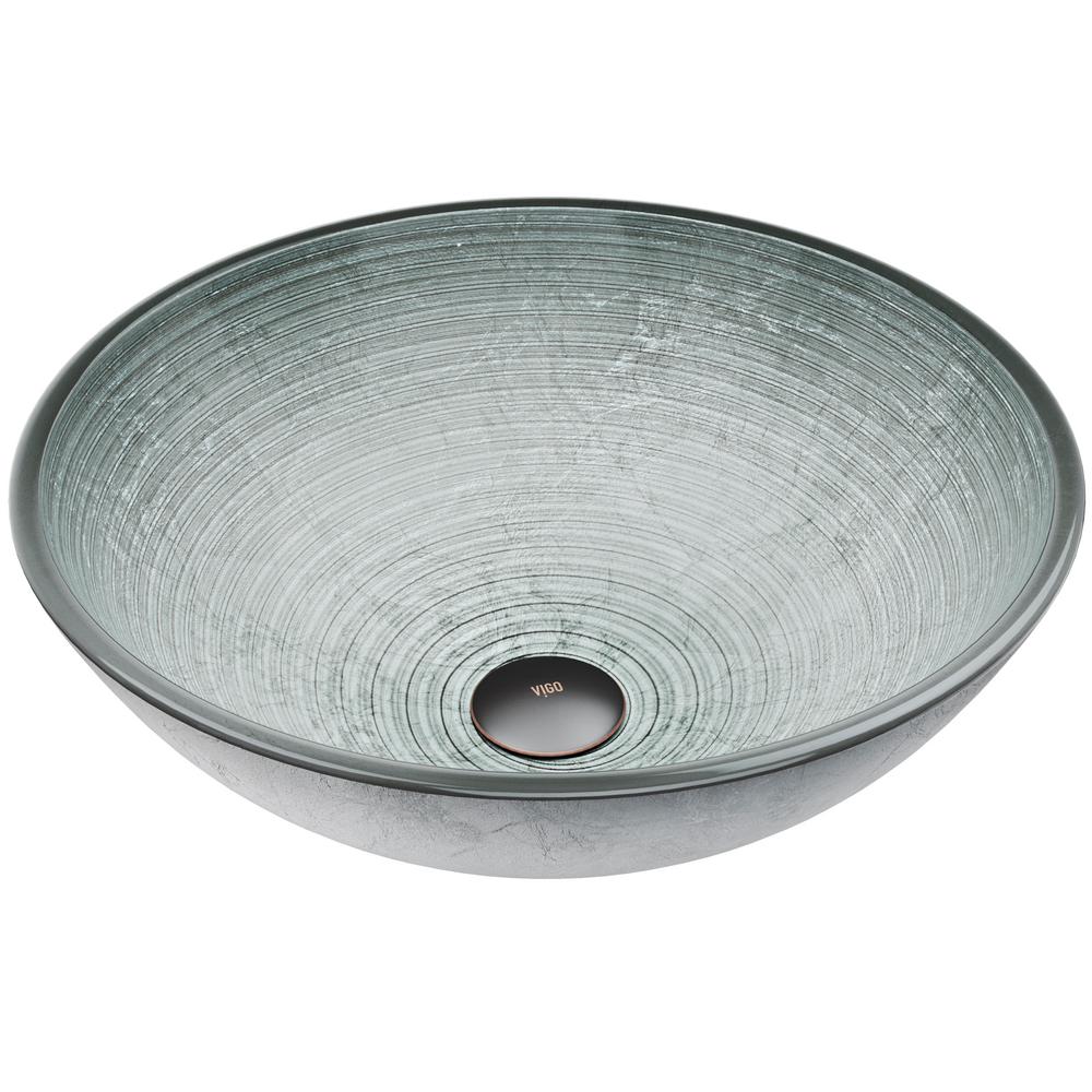 VIGO Handmade Glass Round Vessel Bathroom Sink in Simply Silver