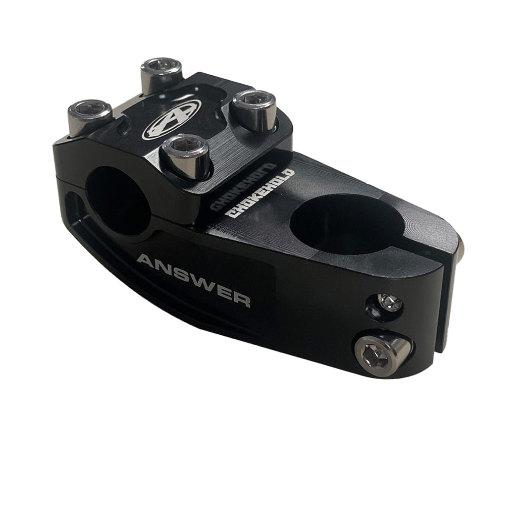 AnswerBMX Chokehold Aluminum BMX Stem — 22.2mm Bar Diameter, 0° Rise, 45mm, 50mm, 55mm Lengths, Black, Lightweight & Durable Cycling Components