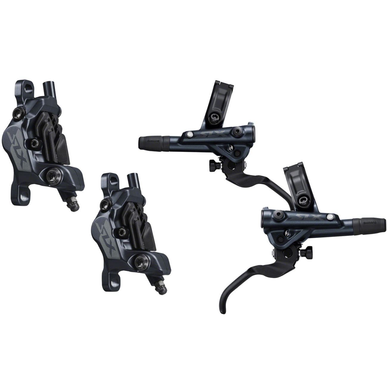 Shimano SLX M7100 Hydraulic Disc Brake Bundle 4-Piston Front & Rear Brakes with Servo Wave, Mineral Oil, and Adjustable Reach
