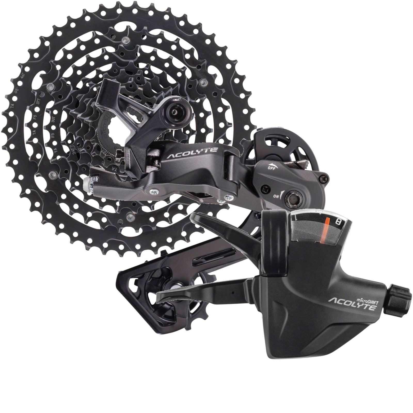 microSHIFT Acolyte 8-Speed Bicycle Components Bundle | Cassette, Rear Derailleur & Shifter, Durable ED-Coated Steel, Lightweight, Reliable shifting for Mountain & Road Bikes