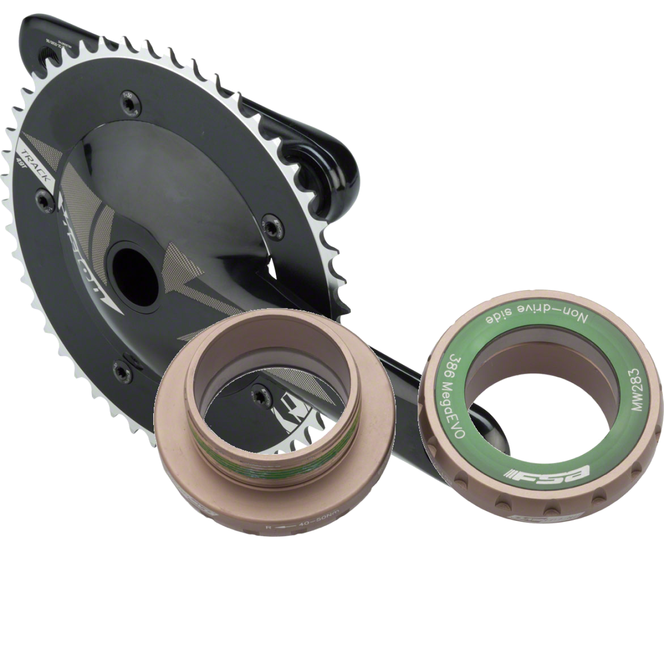 Premium Bicycle Crankset & Bottom Bracket Bundle Vision Track 49T Single Speed & FSA Steel MegaEVO for Track & Road Cycling