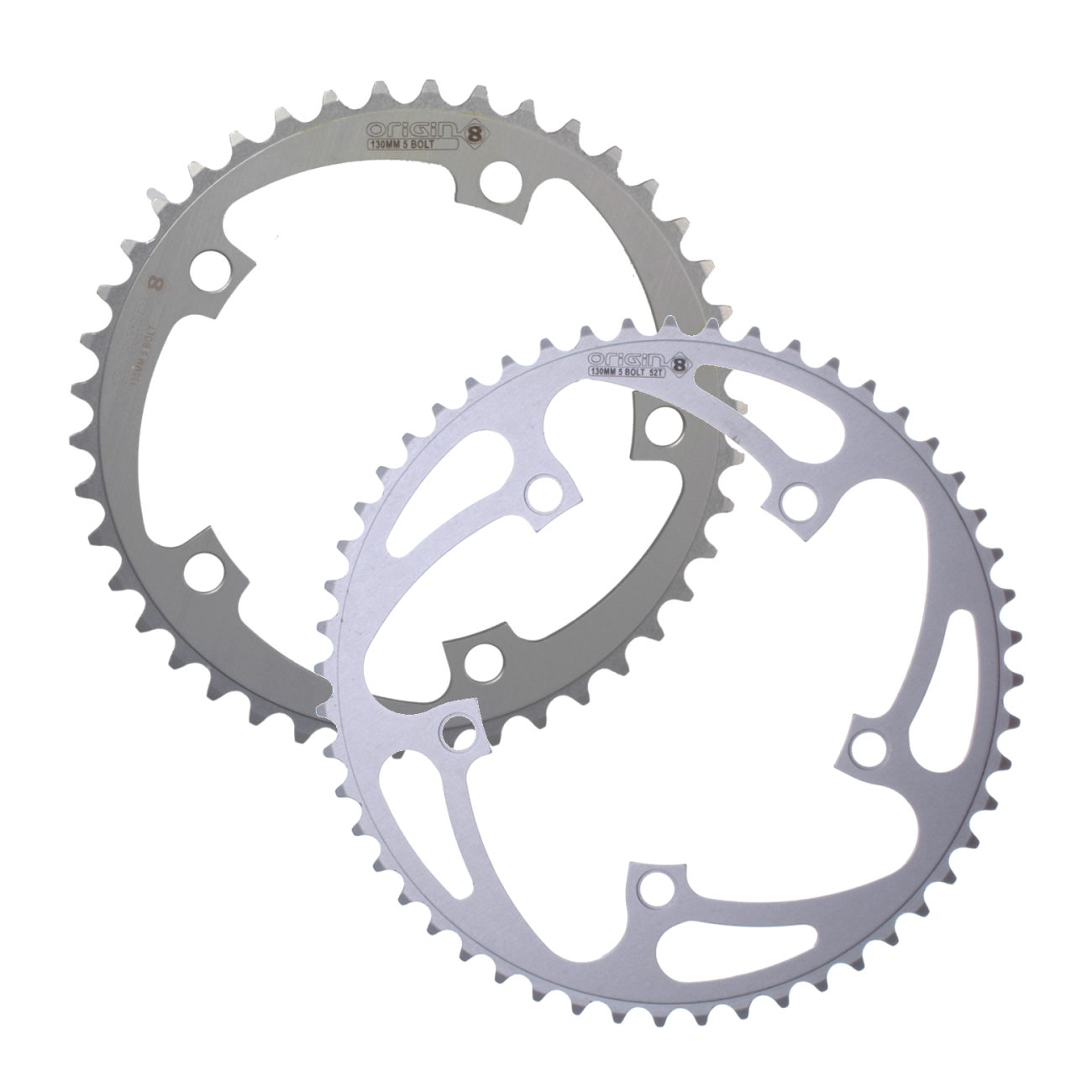 Origin8 Aluminum 38T & 52T Road MTB Chainrings 130 BCD 5-Bolt, CNC Machined, 8/9-Speed