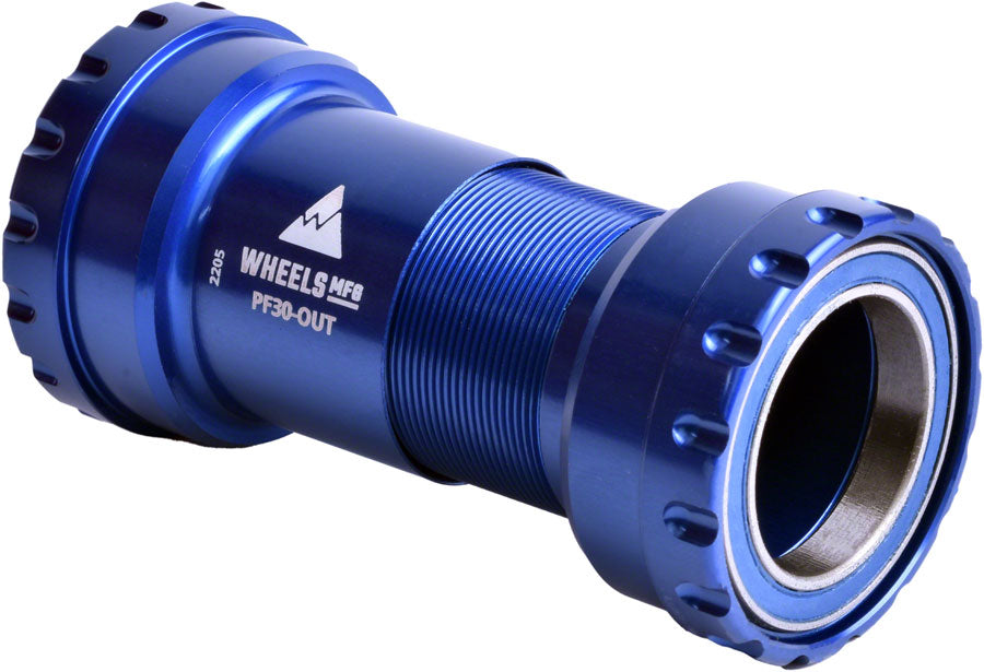 Wheels Manufacturing PF30 Outboard Bottom Bracket - For 30mm Spindle, ABEC-3 Bearings, PressFit Thread Together, Blue