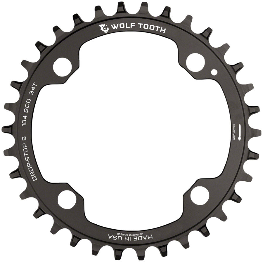 Wolf Tooth 104 BCD Aluminum Drop-Stop Chainrings - 30t to 38t, High-Performance, Mud-Clearing, 4-Bolt Ease for MTB & Gravel Bike Drivetrains