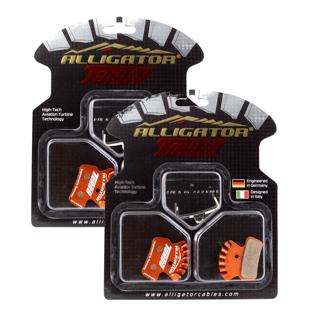 Alligator Turbo Disc Brake Pads for SRAM Guide G2/Trail & Avid XO/7/9 Heat Dissipation, Lightweight Alloy Backing, Organic Compound, Designed for High-Performance Mountain Bike Braking