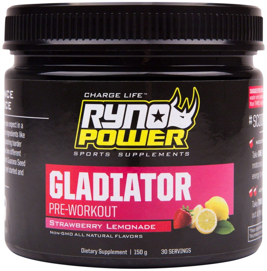 Ryno Power Gladiator Pre-Workout Drink Mix – Strawberry Lemonade, Energy & Endurance Boost for Cycling, Triathlons & Action Sports