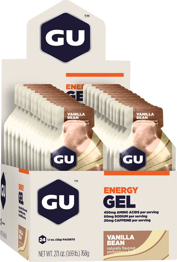 GU Energy Gel: Vanilla Bean, Box of 24, 20mg Caffeine Per Pouch