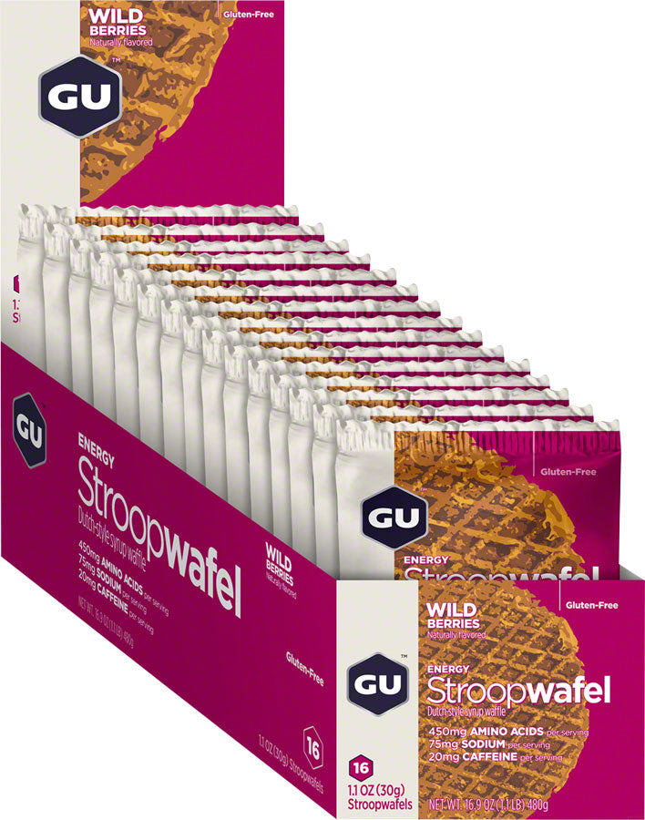 GU Stroopwafel: Wild Berry, Box of 16, 2 Thin Wafers Per Package