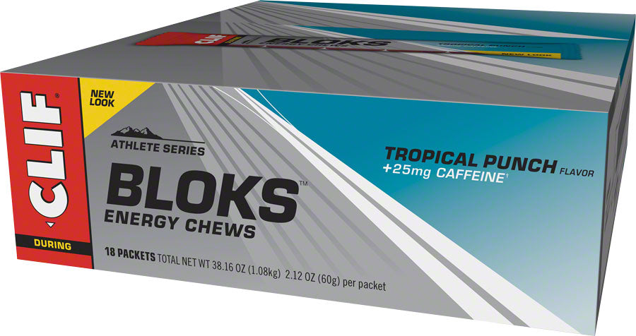 Clif Bar Shot Bloks Energy Chews Tropical Punch 25mg Caffeine Box of 18 Organic