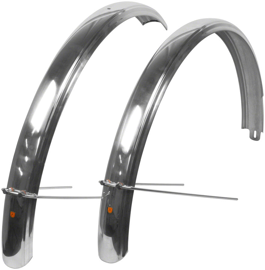 Velo Orange Fluted Aluminum Fenders Set – Classic 700c Black & Silver Bicycle Mudguards for Touring & City Bikes, Wide Tire Compatibility