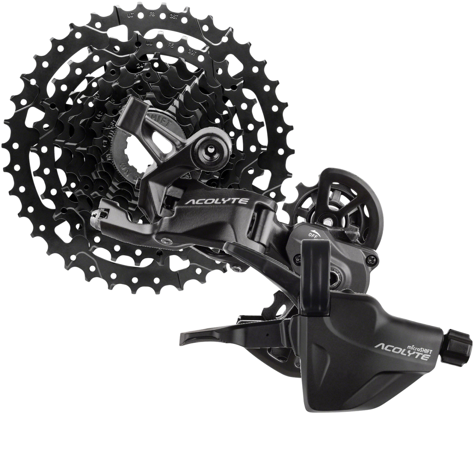 microSHIFT Acolyte 8-Speed Bike Components Bundle Cassette, Short Cage Derailleur & Trigger Shifter