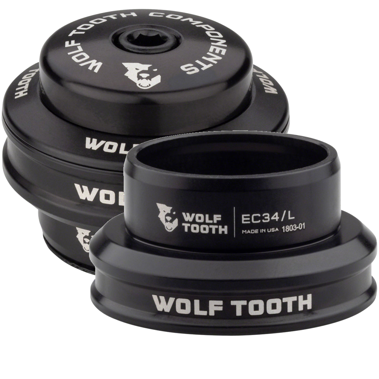 Wolf Tooth Performance Headset Bundle EC34/28.6 & 30 Black Aluminum Bearings, Sealed, Lightweight, High-Load Durability