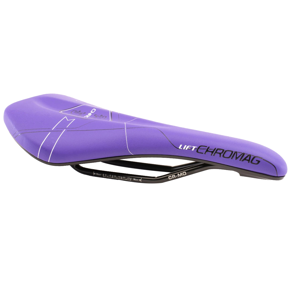 Chromag Lift Saddle — Lightweight CrMo Rail, Synthetic Top, Ergonomic Design, Pressure-Dispersing Channel, Available in Silver & Purple