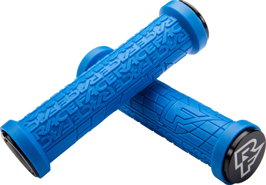 RaceFace Grippler Grips Blue Lock On 30mm Directional Ramped Logo Flangeless