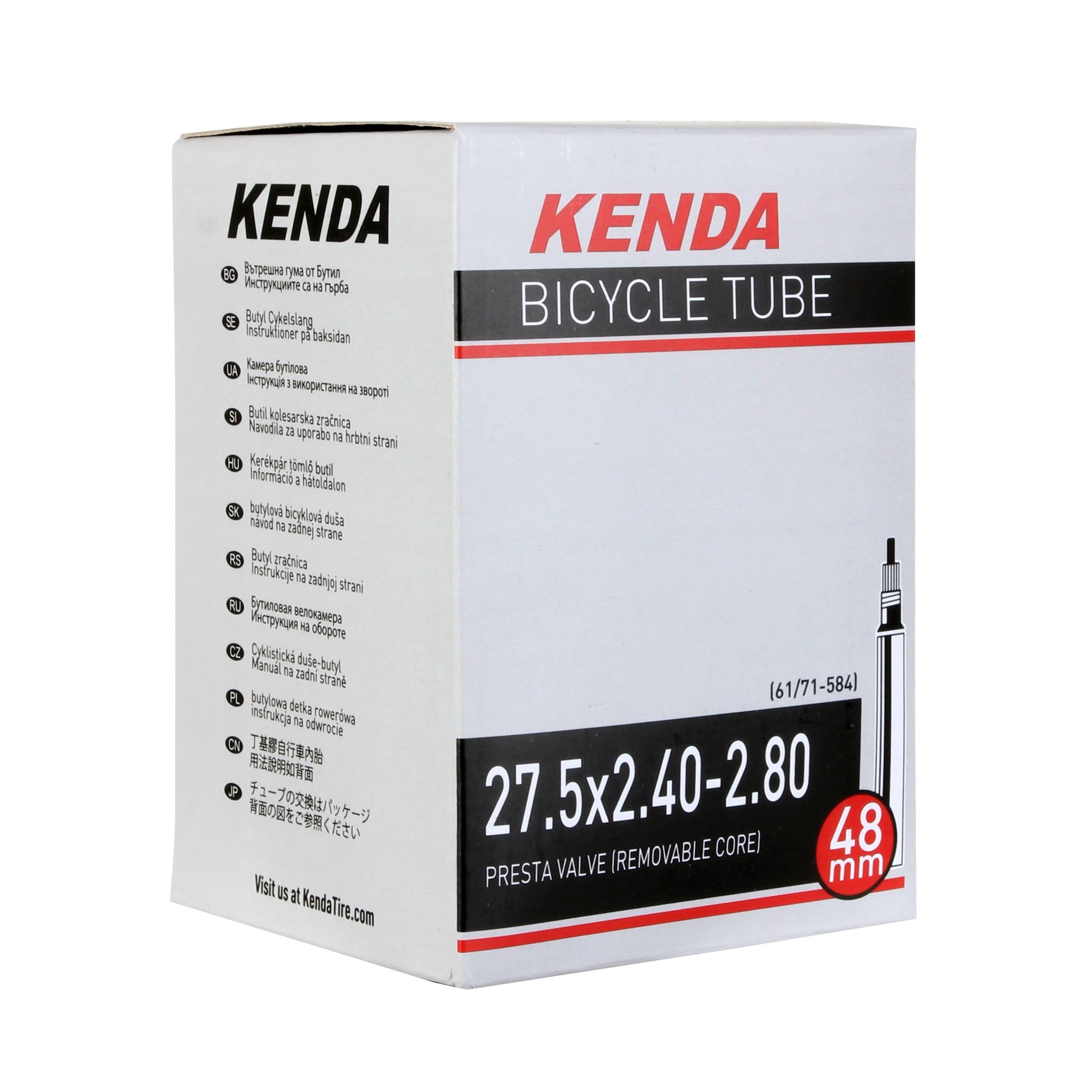 Kenda Butyl Tube, 27.5 x 2.4-2.8" PV/48mm RVC - Each
