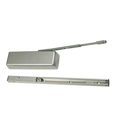 LCN 4040SE-LONG 24V 689 Long Arm Track Door Closer - Electrohydraulic 24V Hold Open 110 Deg, Surface Mounted-Push or Pull Side, Non Handed, US28/689