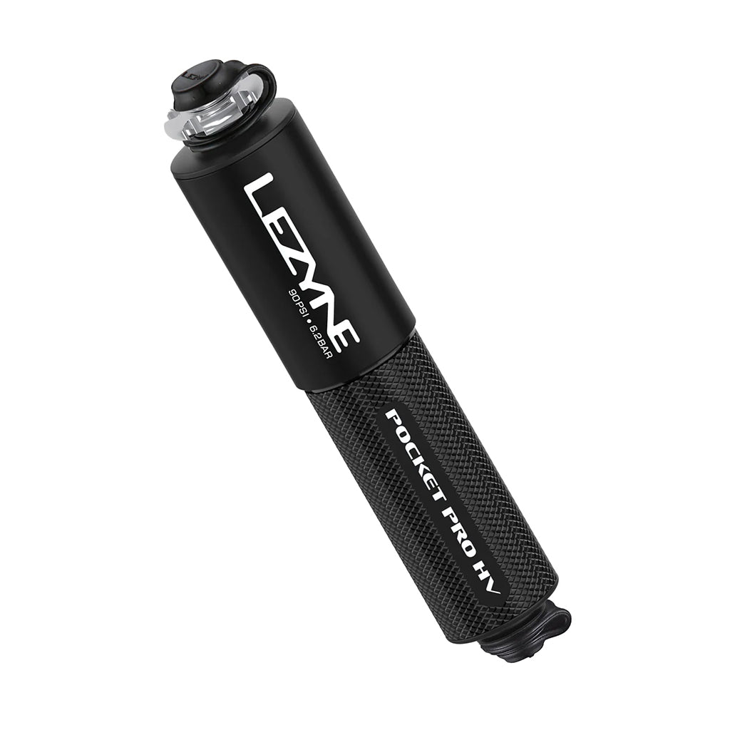 Lezyne Pocket Drive Pro HV Pump – Compact Aluminum Hand Pump with ABS Flex Hose, Presta/Schrader Compatible, 90 PSI for High-Volume Bike Tires