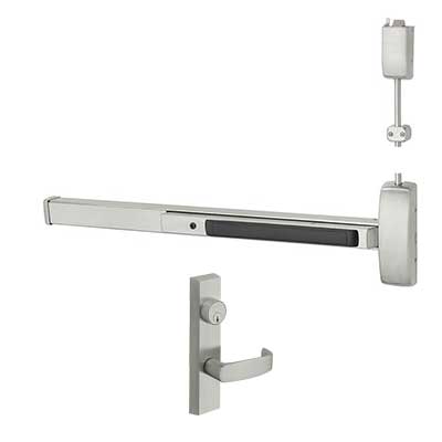 Sargent NB-8713-G-ETL-84 Surface Vertical Rod Exit Device, LBR, Key Locks/Unlocks Outside Lever, 43"-48" Dr Widths, 84" Ht, ETL Trim