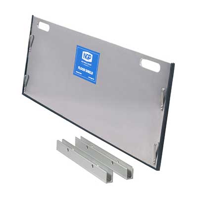 NGP FS10-96 Flood Shield, 96" W x 10" H, 1/4" Marine Grade Aluminum Shield With Handle Cutouts, 1 1/4" Mounting Channels, Closed Cell Rubber Gaskets
