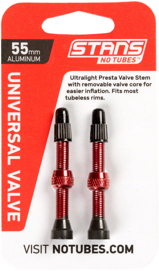Stan's Alloy Valve Stems - 55mm, Pair, Red