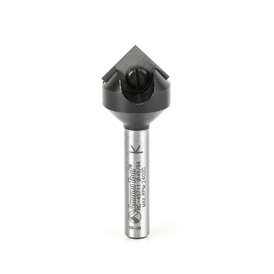 Amana RC-45711 In-Tech Insert Carbide V Groove 90 Deg x 11/16 D x 21/64 CH x 1/4 Inch SHK Single Flute Router Bit