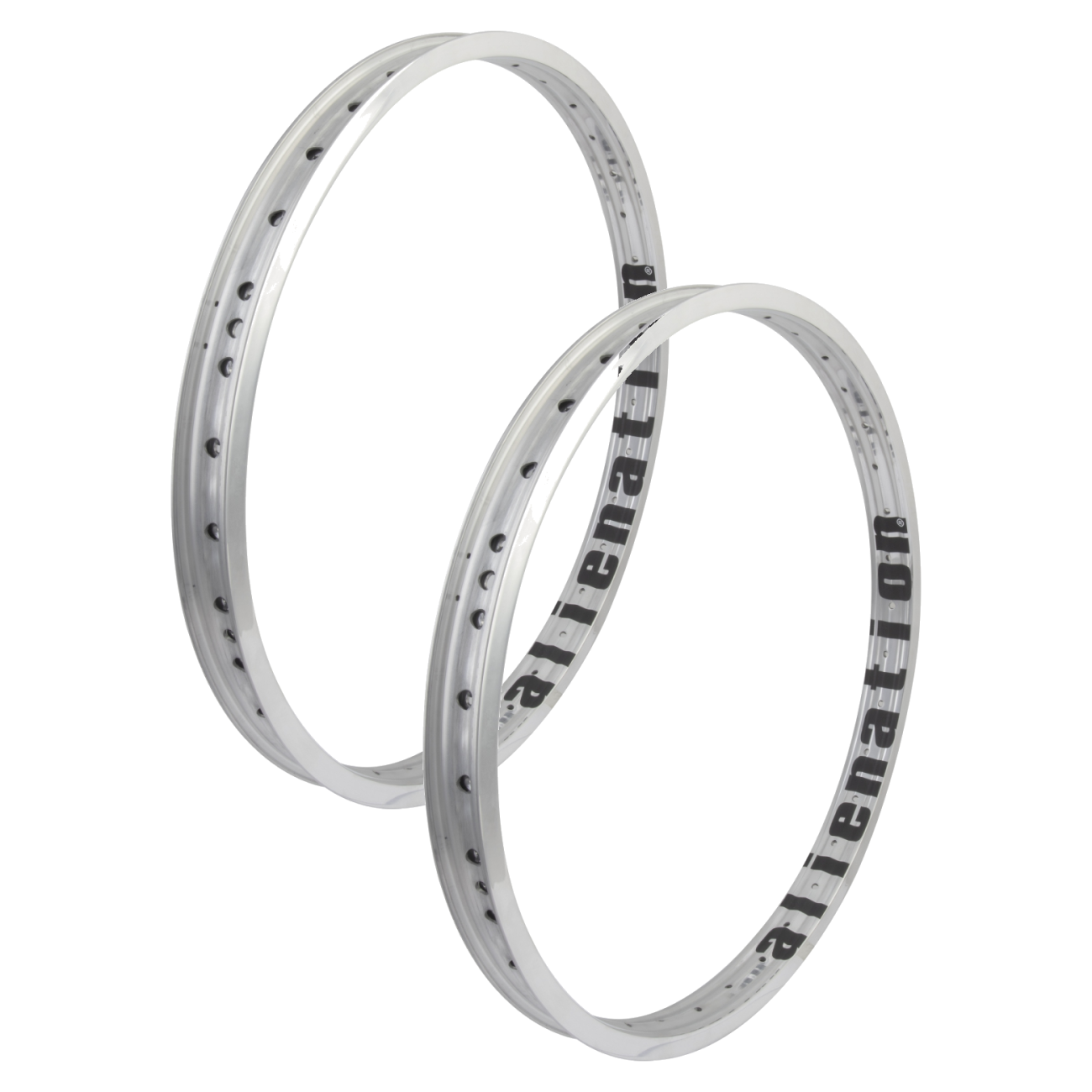 Alienation Felon Alienation 20in Polished Silver Tubeless BMX Rims Durable Double Wall, 36H Drilled for 3 Cross Spokes