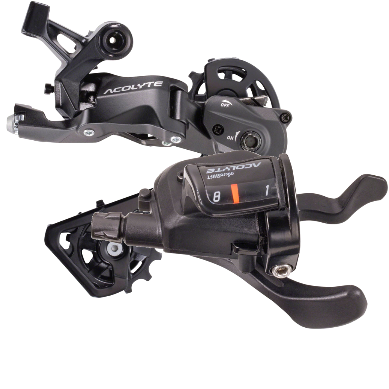 microSHIFT Acolyte 8-Speed Rear Derailleur & Trigger Shifter Bundle SpringLock Chain Retention, Responsive Gear Control