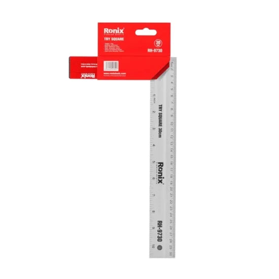 Ronix Rh-9730 Angle Square 30cm 90 Degree Measuring Metric and Imperial Scales Tools L Shape Aluminium Try Square Rule