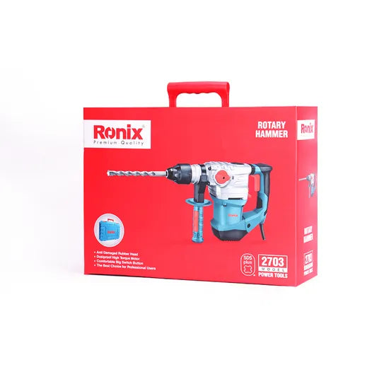 Ronix 2703 Heavy Duty Safety Clutch Hammer 3 Functions with Vibration Control 5 Drill Bits Powerful Impact Rotary Hammer