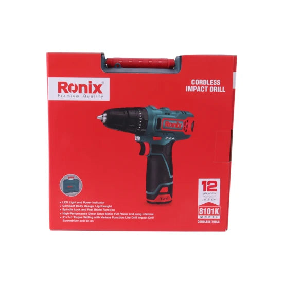 Ronix 8101K Cordless Impact Drill Driver Automatic Chuck Drill for Home Improvement DIY Project Cordless Drill