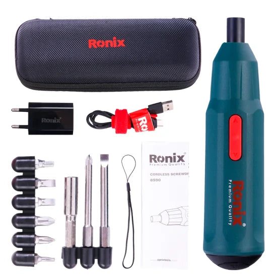 Ronix 8590 Electric Screwdriver Set Rechargeable 3.6V Cordless Screwdriver Kit with 9PCS Accessories Cordless Screwdriver