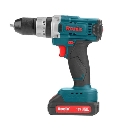 Ronix 8615 Cordless Drill Driver 16V Keyless Chuck Impact Function Two Speeds Snstantly Stop 16V Cordless Electric Drill Machine