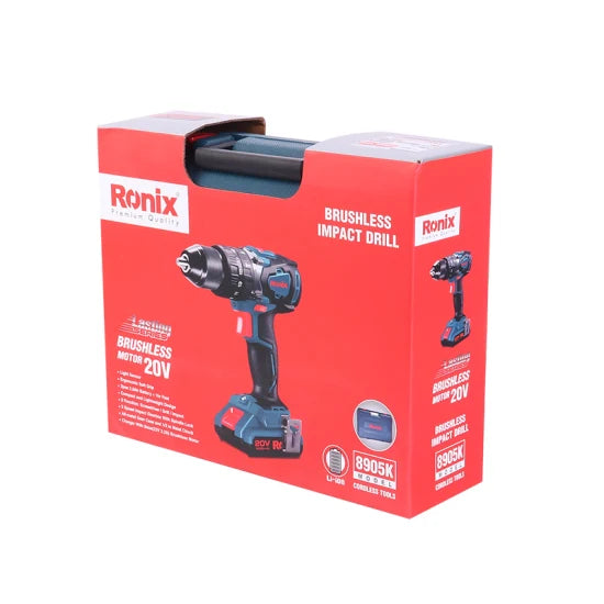 Ronix 8905K Cordless Power Tool Combo Kit with 2 Batteries and Charger Brushless Cordless Hammer Drill Impact Drill Kit