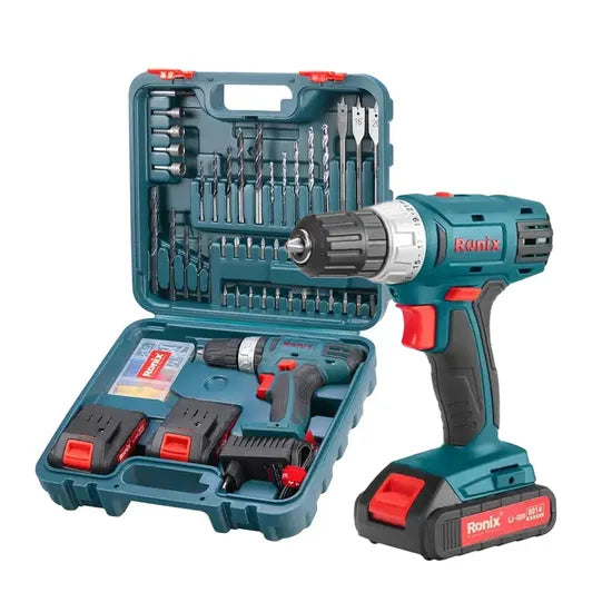Ronix RS-8019 18V 30n. M Cordless Impact Drill Driver Kit 53 PCS Top Quality Portable Convenient Drill Tool Set Cordless Drill Set Power Tool Set