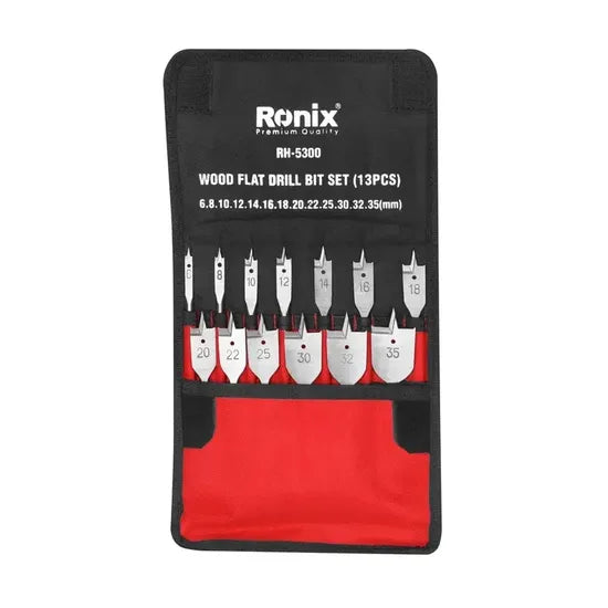 Ronix Rh-5300 Wood Flat Drill Bit Set 6-32mm 13PCS Hand Tools Carbon Steel 13PCS Wood Flat Drill Bit Set