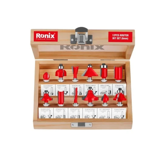 Ronix Rh-5341 Router Bit Set 12PCS 6mm Woodworking Carbide Wood Router Bits Set with Carrying Case