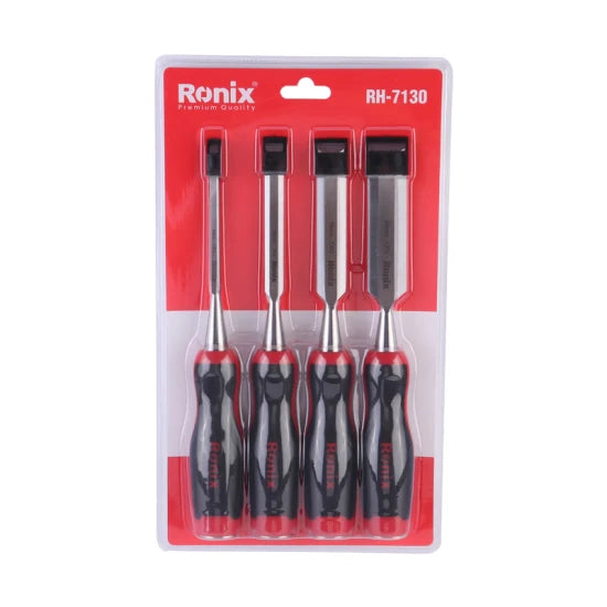 Ronix Rh-7130 Wood Chisel 4PCS Sets 25/19/12/6mm Woodworking 60CRV TPR Carving Tools 4PCS Wood Chisel Sets
