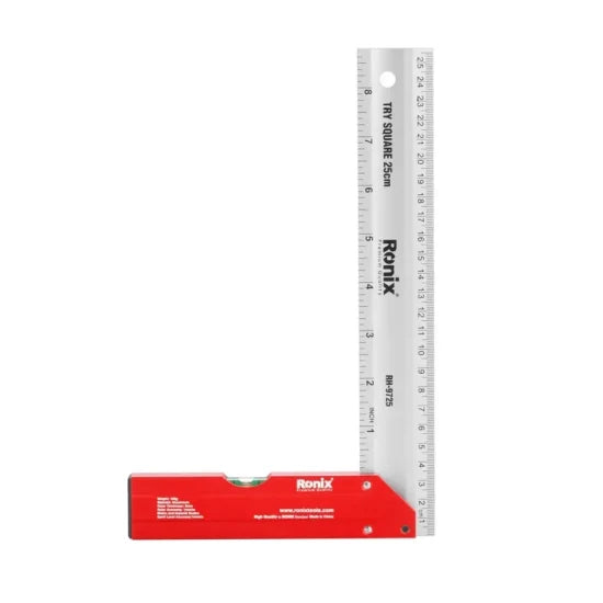 Ronix Rh-9725 Angel Square 25cm L Shape Aluminium Try Square 90 Degree Measuring Ruler Tool for Woodworking