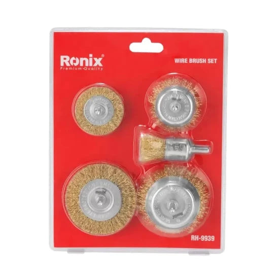 Ronix Rh-9939 Wire Brush Set Crimped Shaft Mounted Wheel Brushes Rotary Steel Wire Brush for Angle Grinder Industry Clean and Polish Metal Surface