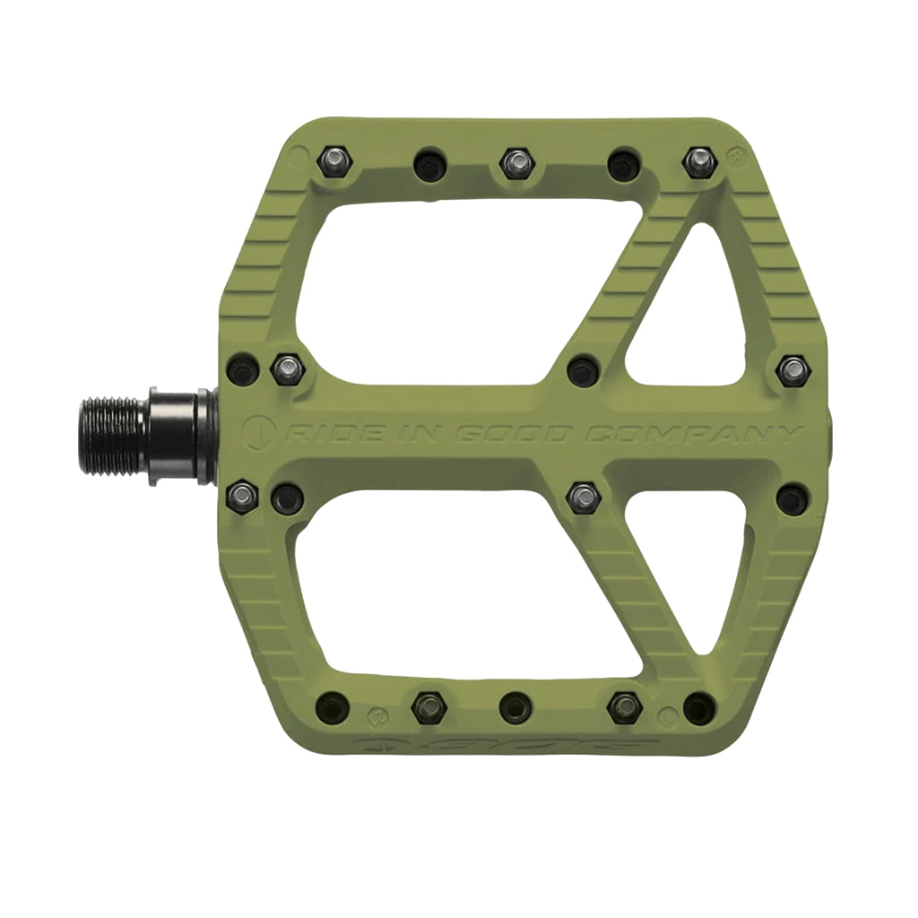 Premium Olive Green SDG Comp Pedals with CrMo Axle, Durable Composite Body, 9/16" Size, Low-Profile Platform for Mountain & BMX Cycling