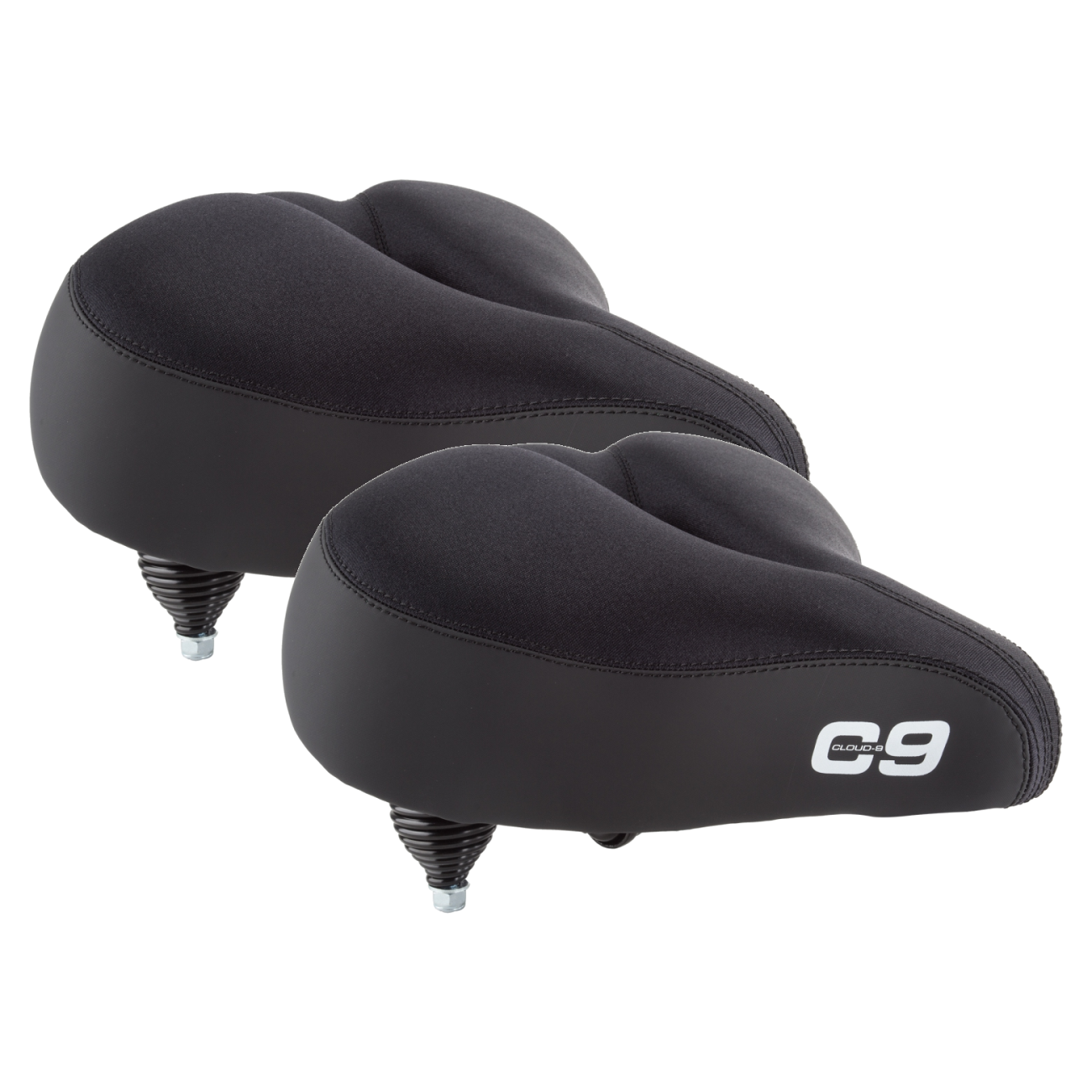 Bike Saddle Cloud-9 Unisex Cruiser Bicycle Comfort Seat with Coil Spring Suspension, Lycra Cover & Relief Design (2 Pack)