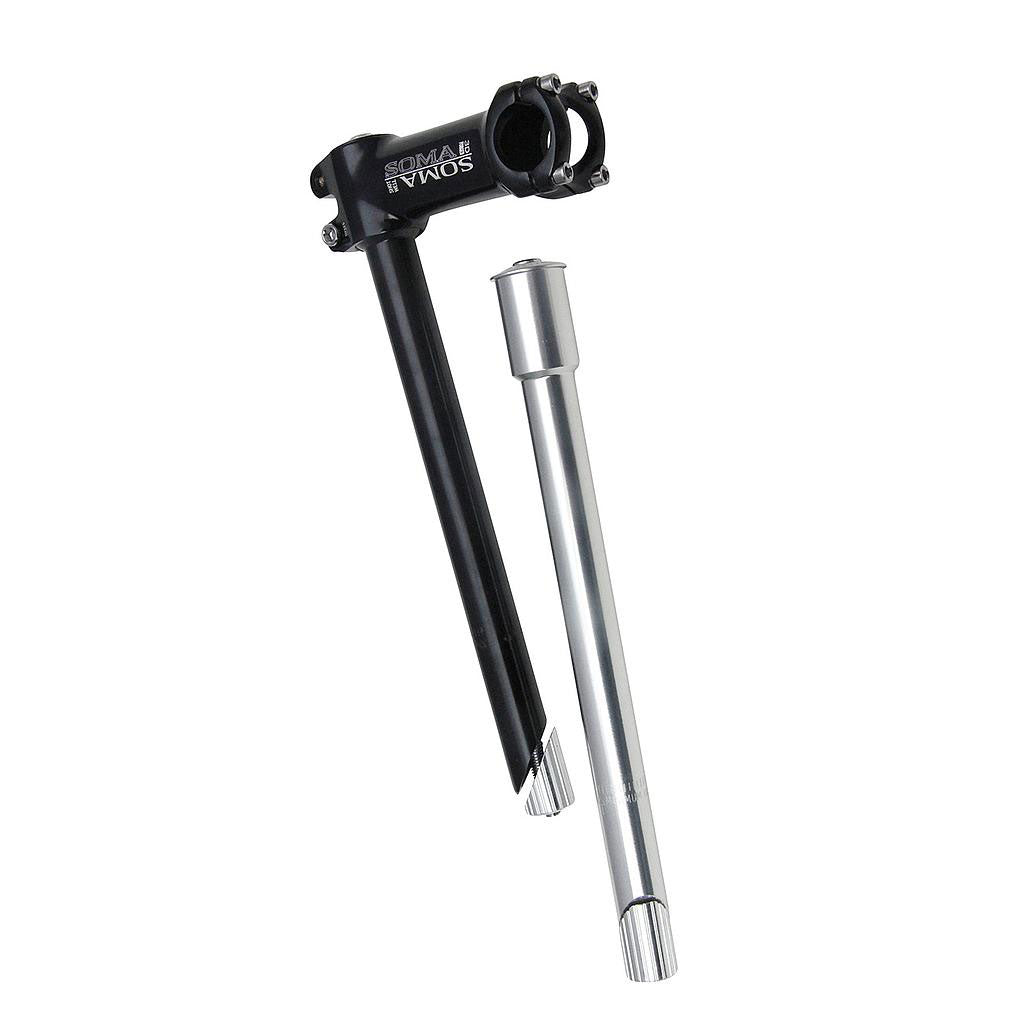 Soma Bike Stem Riser 1" Quill to 1-1/8" Threadless Aluminum Adapter for Threaded Forks, Adjustable Height, Silver & Black Over-Size Compatibility