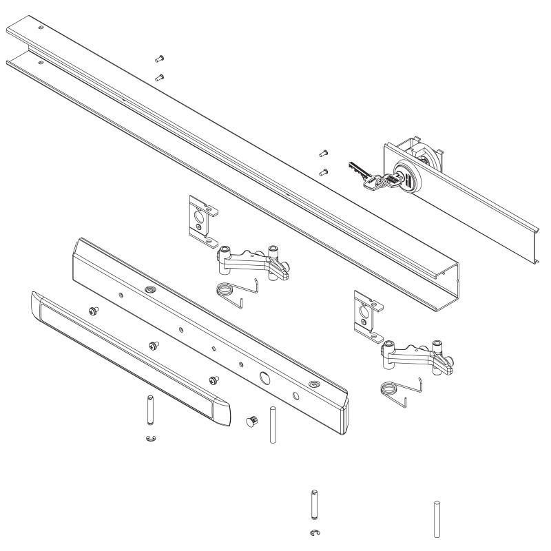 Sargent 68-2723 32D Cylinder Dogging (16) Narrow Rail Assembly, "J" (37" - 42"), Satin Stainless Steel