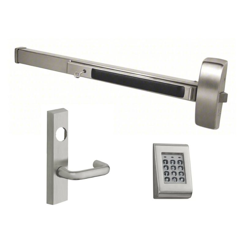 Sargent KP8877-F-ETJ-US32D-LHR-LC Rim Exit Devices with Keypad Trim w/Cylinder Override, LC, 36" Bar, J-Lever, LHR, Stainless Steel