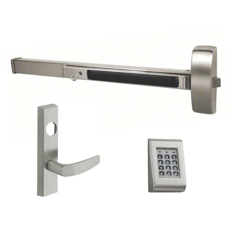 Sargent KP8877-F-ETB-US32D-RHR-LC Rim Exit Devices with Keypad Trim w/Cylinder Override, Less Cylinder, 36" Bar, B-Lever, RHR, Satin Stainless Steel