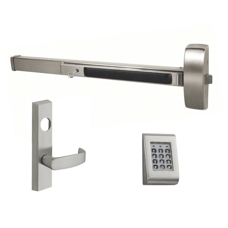 Sargent KP8877-G-ETL-US32D-LHR-LC Rim Exit Devices with Keypad Trim w/Cylinder Override, LC, 48" Bar, L-Lever, LHR, Stainless Steel